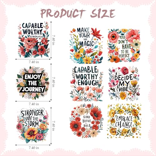 Dazoratix Inspirational Iron on Transfers - 9 Sheets Flower Ready to Press Motivational Heat Transfer Stickers Floral Clothing Decals for T-Shirts Women Clothes Appliques Hat Bag Clothes Decorations - style: Floral Inspiration-9PCs