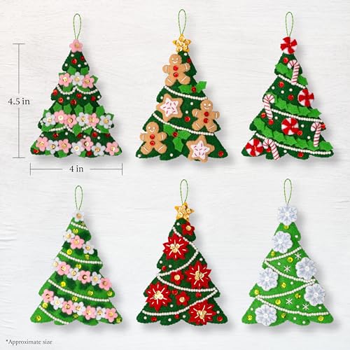 Bucilla Felt Applique 6 Piece Ornament Making Kit, Festival of Trees, Perfect for DIY Arts and Crafts Projects, 89662E