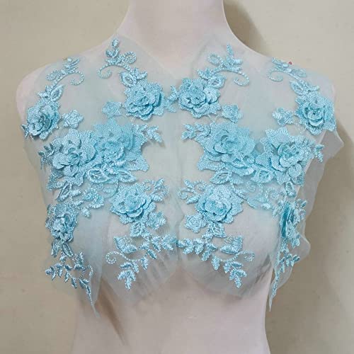 2 Pair 29 * 13cm Red/Pink/Purple/Sky Blue Wedding Dress Lace Shirt Accessories Embroidery Lace Garment Design DIY Accessories (Sky Blue) - color: Sky blue