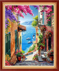 Artvxeay Stamped Cross Stitch Kits Beginners Full Range of Embroidery Starter Kits for Adults Printed Cross Stitching DIY Needlepoint Kit 11CT- Seaside Flower Street 16x20 inch - color: Color50