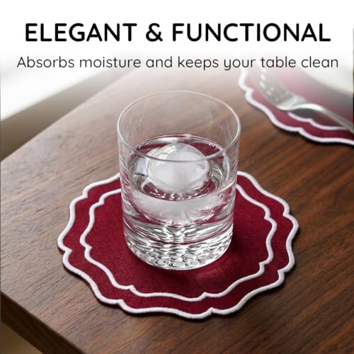 Linen Coasters for Drinks, Set of 6, 6 inch, Red - color: 1272 - Red, size: 6 inches
