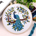 Embroidery Kit for Beginners, Needlepoint Kits for Adults with Peacock Stamped Pattern Hand Crafts, Adults Starter Cross Stitch Kit DIY Needlepoint with Hoop, Needles Stamped Patterns DIY Supplies - color: Peacock