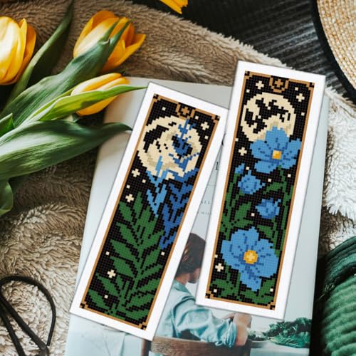 ORIGACH 6 Pack Gothic Flowers & Moon Cross Stitch Kit - style: Gothic Style Flowers & Full Moon