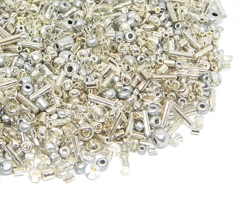 Perlin Glass Seed Beads 2mm 3mm 4mm Round Pony Beads Pack of 3000 Mixed Size, Colour Mix for Jewelry Making Earrings Bracelets Pendants Waist DIY Handmade (Silver) - color: silver