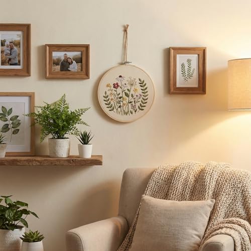 shuielai 3 Pieces 8 Inch Bamboo Embroidery Hoops, Circle Cross Stitch Hoop Ring Set for Embroidery Craft Projects