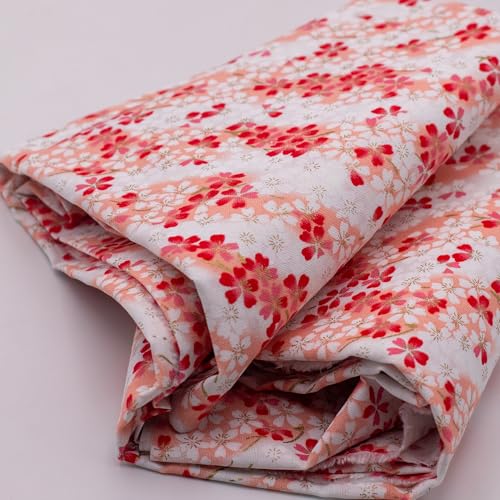 Cherry Blossom Fabric,160 GSM Japanese Cotton Fabric Gold Hot Stamping,59 Inches Wide for Sewing Clothing Bag Tablecloth Sofa Pillow DIY Craft (Cut by the Yard) - color: Cherry Blossom, size: 1 yard