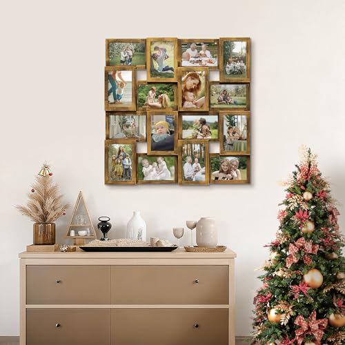 J.M.Deco Collage Picture Frames for Wall 16 Opening, Large Photo Frame Collage Wall Hanging for 4x6 Photo, Reunion Friends Family Memory, Christmas Gift - Retro Gold - color: Retro Gold, size: 16 Opening