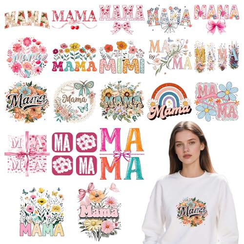Dtf Transfers Ready to Press - 20Pcs Mother's Day Iron on Transfers for Tshirts, Floral Mama Iron on Decals Patches, Flower Mama Heat Transfer Stickers for Clothes Pillows Bag DIY Crafts - color: Mama 554