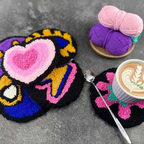 Nytale Punch Needle Kit for Beginners Adults - Easy DIY Coaster Embroidery Set with Yarn, Tools, Patterns & Video Tutorial - Fun Pop Art Gift for Friends & Kids (6PCS) - color: Pop, style: Modern