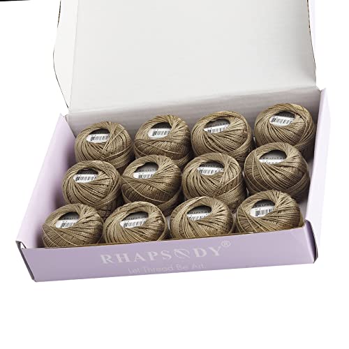 Rhapsody Pearl Cotton Thread Size 8 Crochet Thread Perle 12 Balls Set Hand Knitting, Embroidery, Sashiko, Cross-Stitch, Sewing, Needlepoint, DIY, Quilting (Drab Brown, Col. 914) - color: Drab Brown, Col. 914