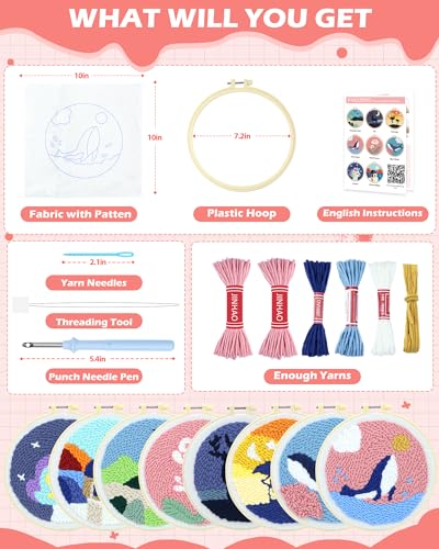 FIVEIZERO Yarn Punch Needle Craft Kit for Beginners,Pink Whale Pattern - color: Pinkwhale