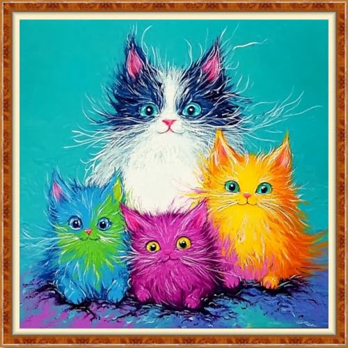 Funchey Counted Cross Stitch Kits for Adults Needlepoint Kits Unprinted Cross Stitching Embroidery Kit 11CT Cross Stitch Supplies-Colorful Cat 18x18 inch - color: Artcolor06