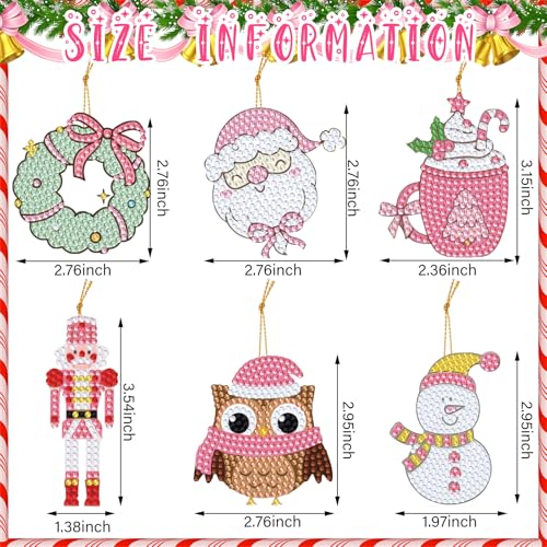 Hungdao 64 Pcs Diamond Art Christmas Ornaments Kits Diamond Art Painting Kits DIY Keychains for Adults 5d Bulk Winter Hanging Ornament Snowman Santa Claus Home Xmas Tree Craft Gift Decor(Classic Pink) - style: Classic Pink
