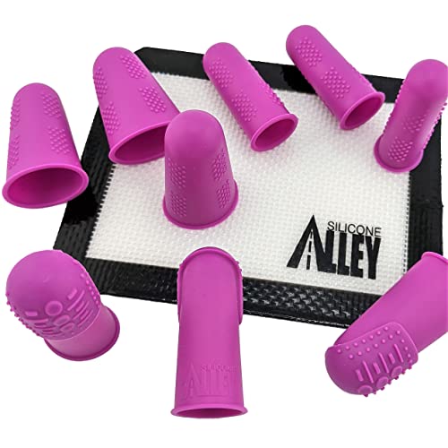 FLEX Thimbles | 9-Pack | 3X-Thick THIK-TIP Medium (3) + Standard Purple Finger Protectors 1x Thick - Small (3) and Large (3) | Mat (1) | Set of Large Eye Sewing Needles (1)