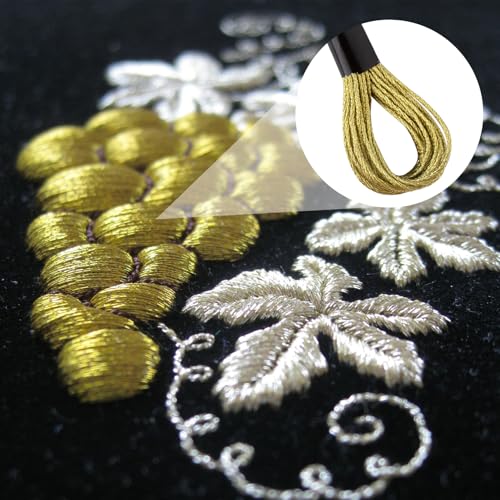3 Skeins Metallic Embroidery Floss, Glitter Gold Embroidery Thread String, Polyester Cross-Stitch Threads for Hand Embroidery, String Art, DIY Bracelet- Gold - color: Gold
