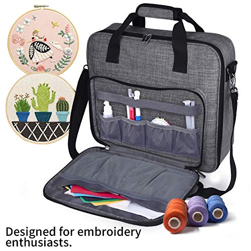BAGLHER Cross Stitch & Embroidery Organizer Bag - Large Portable Project Storage with 3 Compartments, Travel Friendly Carrying Case for 11.2" Hoops, Threads, Supplies (Gray) - color: gray