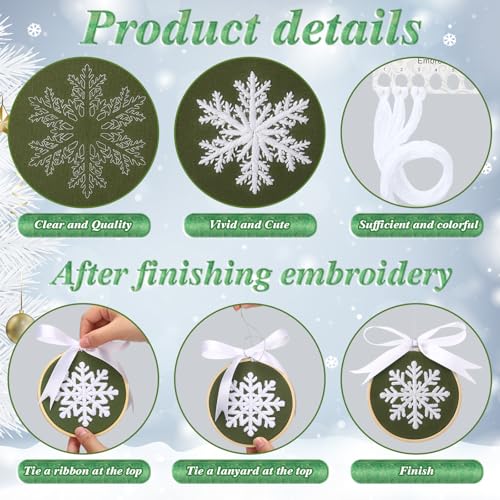 Roowest 6 Sets Christmas Embroidery Kits Snowflake Ornament DIY,Green - color: Green