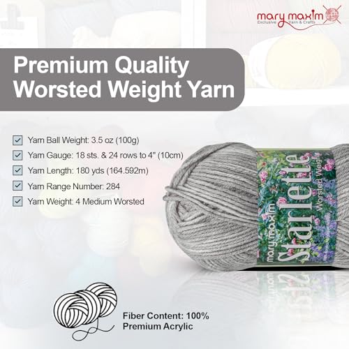Mary Maxim Starlette Yarn, Acrylic Yarn, 3.5 OZ, 180 Yards, Grey Heather - color: Grey Heather