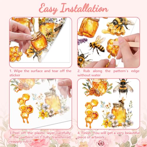 Peacoblue Bees and Honey Rub On Transfers for Furniture Craft 6"x12" - style: Bees and Honey