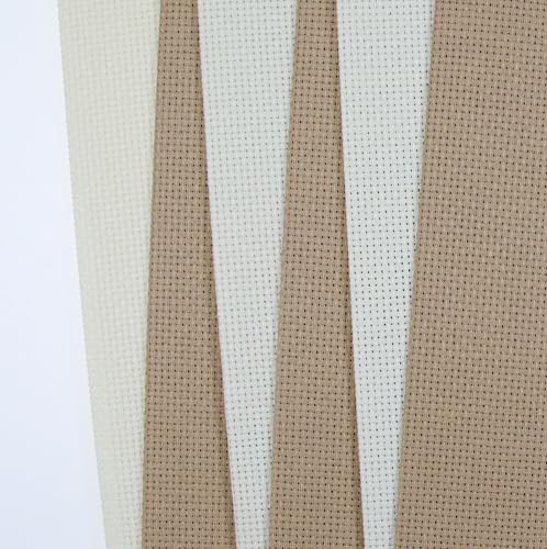 KCS 6 pc of 12" x 18"(30cmx45cm) 14CT Counted Cotton Aida Cloth Cross Stitch Fabric (Cream+Khaki) - color: Cream+khaki