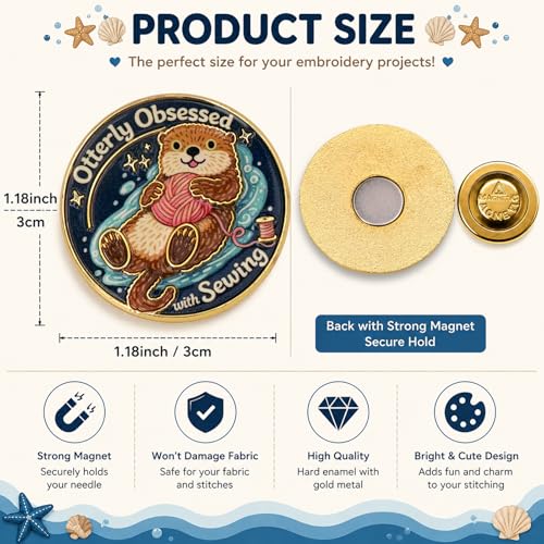 Funny Otter Needle Minder Magnet, Magnetic Sewing Accessory with "Otterly Obsessed with Sewing" Design, Cute Holder for Embroidery, Needlepoint & Cross Stitch Projects