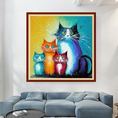 Magxvouy Cross Stitch Kits Stamped Full Range of Embroidery Kits,Cross Stitch Patterns Needlework Kits for Beginners 11CT Printed Kits&A Colorful cat Family 18x18 inch - color: Artcolor14
