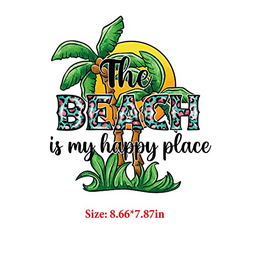 Iron on Transfers Patches for T-Shirt Clothes Decoration Summer Series Stickers Beach Coconut Trees Sea Waves Sunset Iron on Stickers Appliques Decals for Clothing Jeans Bags Pillow Covers 5PCS