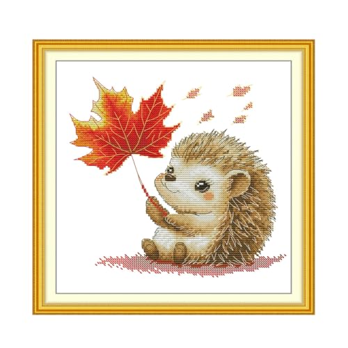 uatouanfy Cross Stitch kit for Beginner 11ct 13.7 * 14.5inch - color: Red Maple Hedgehog