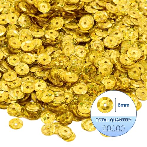 Mandala Crafts 6mm Cup Holographic Light Gold Sequins for Sewing Embroidery - color: Holographic Light Gold, size: 6mm Cup Sequins