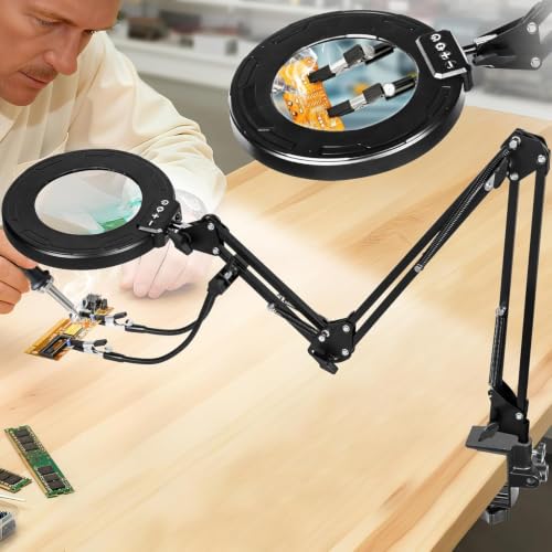 12X Magnifying Glass with Light and Clamp - color: Gray, size: 12X