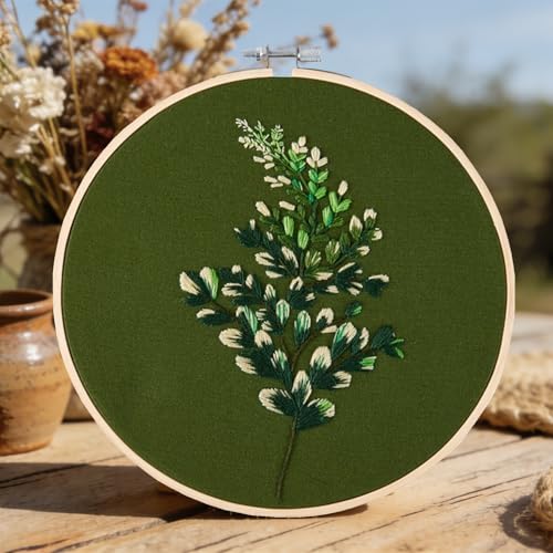 Crafmanoe Hand DIY Embroidery Kits for Beginners Adults, Plant Crewel Embroidery Starter Kits, Stamped Cross Stitch Kits for Beginners Adults Craft Kits for Women, Embroidery Hoops, Fabric and Thread - color: H810