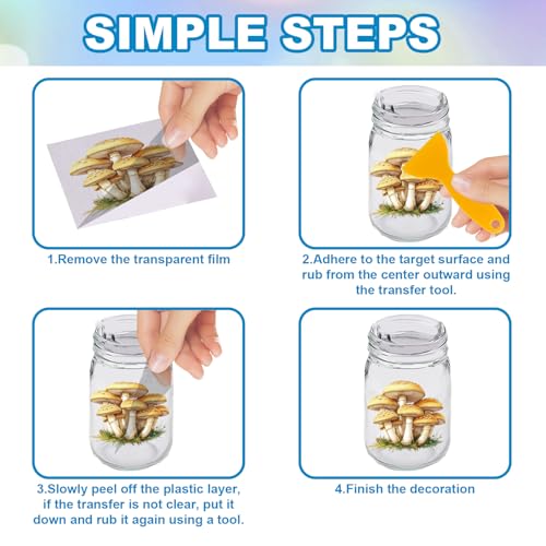 GLOBLELAND 18 Sheets Retro Mushrooms Transfer Stickers 3.9x3.6inch Plants Colorful Transfer Decal Rub on Transfer for Cup Decal Vase Glass Art Crafts Decorations - style: Mushrooms