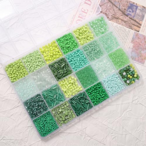 24 Grid Green Glass Seed Bugle Tube Beads Kit for Jewelry Making DIY Craft - color: green, size: 24 Grid