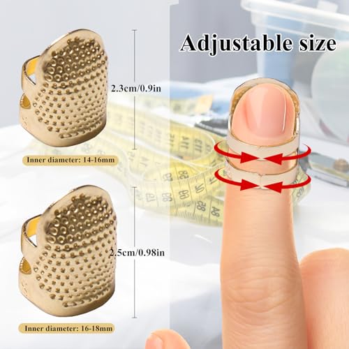 4 Pack Adjustable Metal Sewing Thimbles S+M – Finger Protector for Quilting Embroidery Needlework and DIY Craft Safety Use - color: 4 Golden