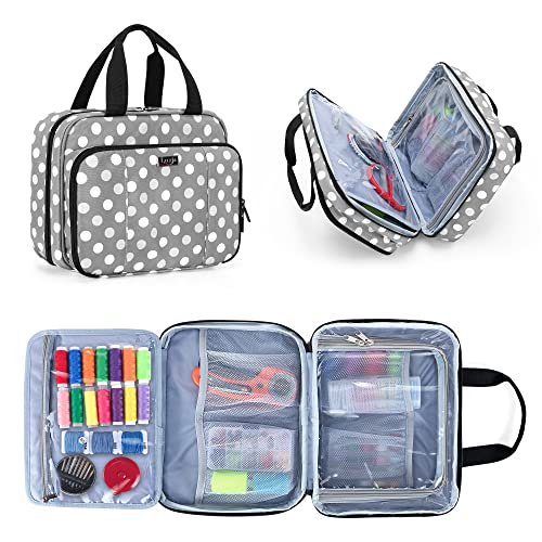 LUXJA Large Sewing Storage Organizer with 3 Inner Sections, Polka Dots