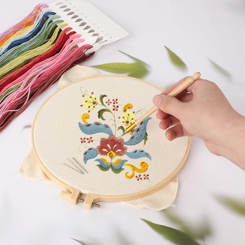 3 Pcs Embroidery Crochet Hook Kit - Wood Handle French Drum Hooks with 9 Needles Tambour Hook Latch Beaded Needle for Embroidery, Sequin Beading, Knitting, DIY Sewing