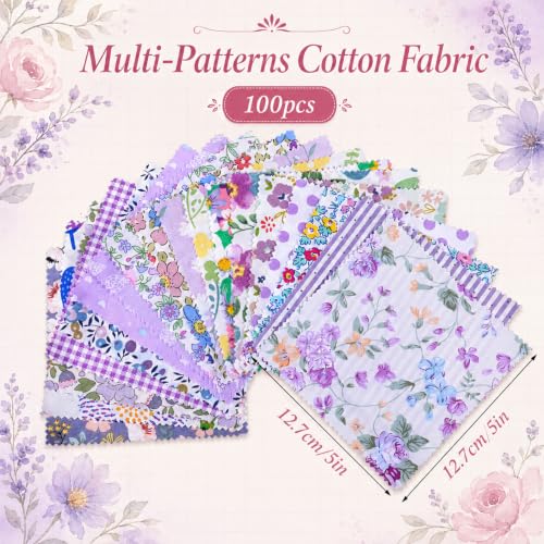 100 Pcs Purple Charm Pack Fabric for Quilting 5 Inch - color: Purple, size: 5″