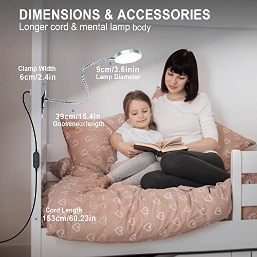 LiFMIRA Clip on Lamp Reading Light 5 Color Modes 10 Brightness 8W Silver - color: Silver