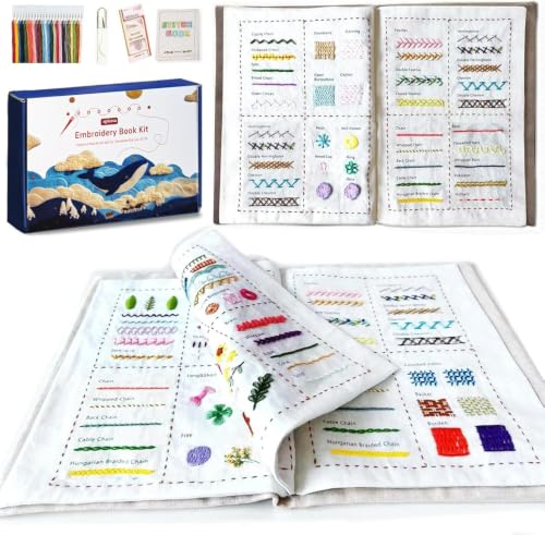 spicssa Beginner Embroidery Stitch Book Kit, 79 Stitches, Video Tutorials