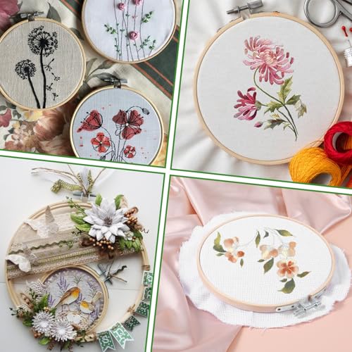 simarro 2 Pieces Embroidery Hoops, 4" and 6" Round Embroidery Hoops Bamboo Round Cross Stitch Hoops, Adjustable Frame Hoop for Embroidery, Cross Stitch, Art Craft Sewing, and DIY Decoration