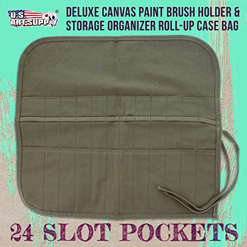 U.S. Art Supply Deluxe Canvas Art Paint Brush Holder & Storage Organizer