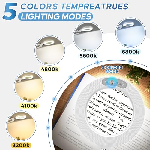 10X Magnifying Glass with Light and Stand,Hands-Free Desk Magnifier - color: White Magnifying Glasses With Light