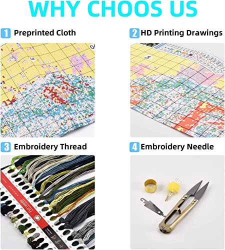 HKLIOPU Stamped Cross Stitch Kits - Dragon Embroidery Starter Kit for Adult Beginners, 11CT Needlepoint Cross-Stitch Patterns Dimensions Kit Arts and Crafts 16X 16 inch - color: USL-005