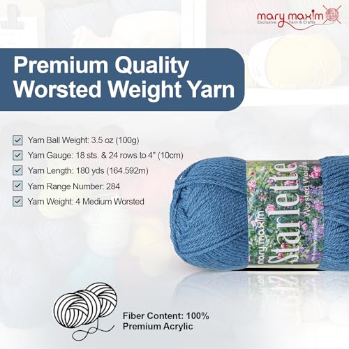 Mary Maxim Starlette Yarn, Soft Acrylic Yarn, 3.5 OZ, 180 Yards, Denim - color: Denim