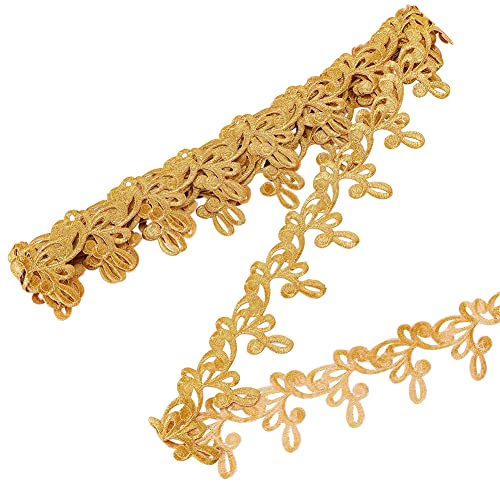 NBEADS 4.37 Yards Gold Embroidery Polyester Ribbons, 2.3 Inch Wide Adhesive Goldenrod Lace Trim Iron on Metallic Flower Lace for Sewing Costumes Gowns Home Decor Garment Accessories - color: 2.3 Inch Gold Ribbons