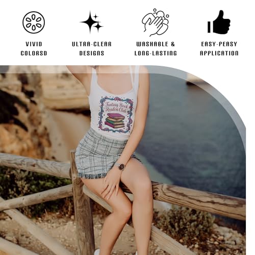 Dazoratix Romantasy Fantasy Iron on Transfers - 20 Sheets DTF Ready to Press Heat Patches Paper Book Lover Vinyl Stickers Decals for T Shirts Women Clothes Clothing Bag DIY Crafts Appliques Decoration - style: Romantasy Fantasy