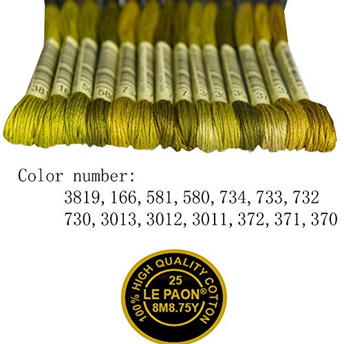 Premium Rainbow Color Embroidery Floss - Cross Stitch Threads - Friendship Bracelets Floss - Crafts Floss - 14 Skeins Per Pack Embroidery Floss, Medium Olive Gradient - color: Medium Olive Gradient