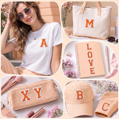 Jongdari Iron On Letters and Numbers Patches for Clothing, 2" Embroidery Alphabet Letterman Jacket Patche A-Z & 0-9 Applique for Backpack & Fabric (Orange 78pcs) - color: Orange, size: 52 Letters + 20 Numbers + 6 Patches