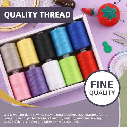 Swpeet 10Pcs 1000 Yards Rainbow Colors All Purpose Threads Assortment Kit, Handy Polyester Sewing Threads Embroidery Thread, Hand Sewing Needle Threaders Set for Crafters Lovers - 10 Colors - color: Colour Styles
