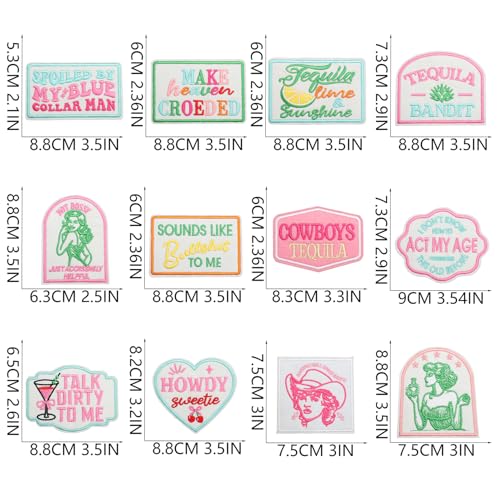 12pcs Pink Girl Iron/Sew on Patches, Cool Cowgirl Embroidered Applique, Fashion Decoration for Clothes, Hat, Bag, Dress, Shirt, Jeans - color: 12pcs Pink Girl